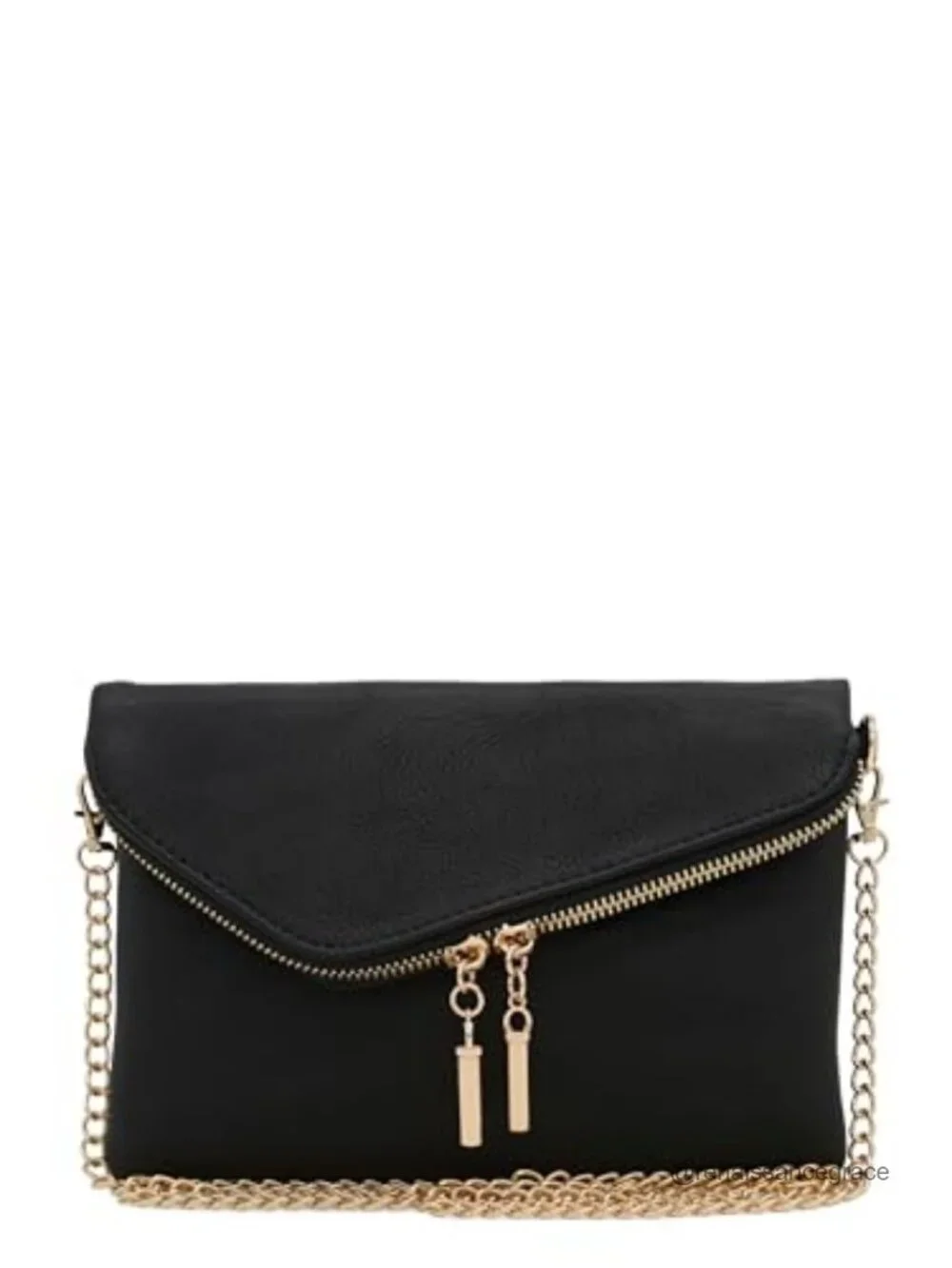 Faux Leather Envelope Clutch Wristlet with Detachable Chain Strap